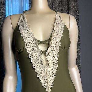 Cupshe Green and Cream Lace Chemise Swim